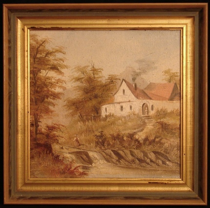 landscape oil painting with waterfall