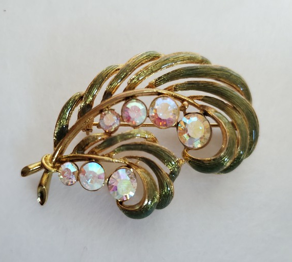 MJ ENT vintage brooch with aurora borealis